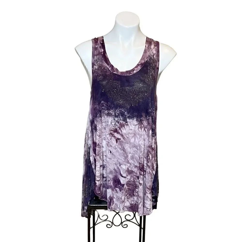 Vocal purple tie dye tank top with rhinestones size S